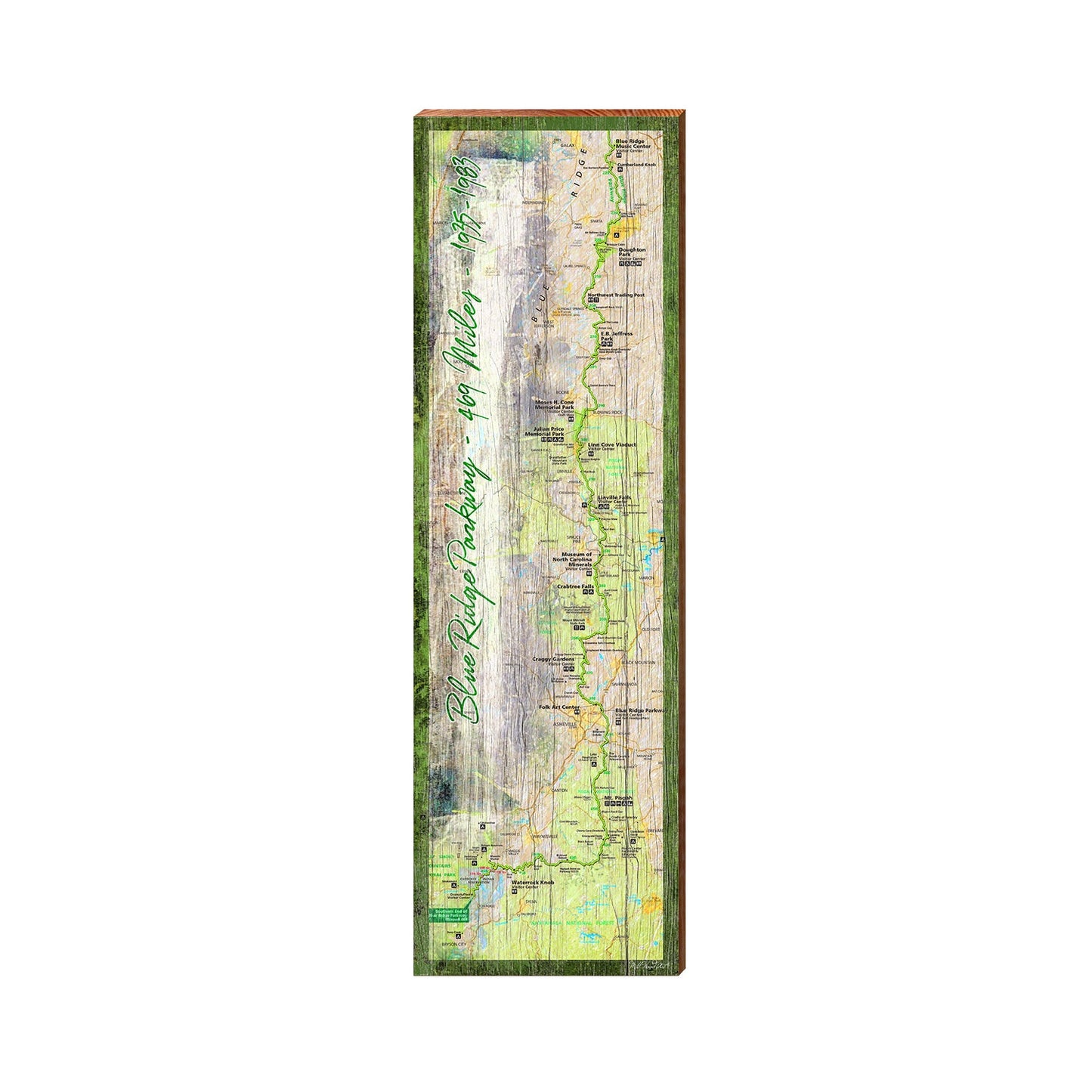 Blue Ridge Parkway Map Sign | Real Art Print on Wood