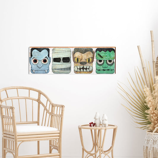 Halloween Monsters Sign | Wall Art Print on Real Wood