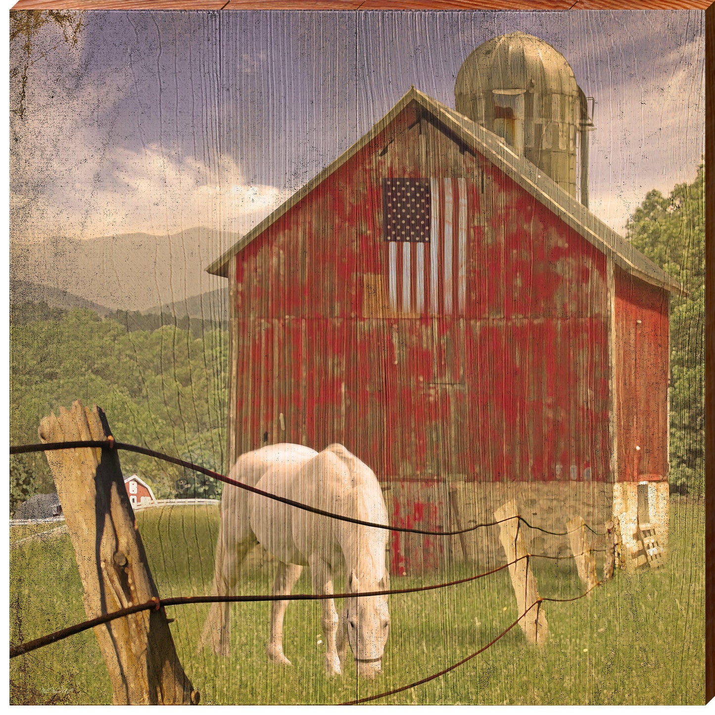 Red American Horse Barn | Wall Art Print on Real Wood