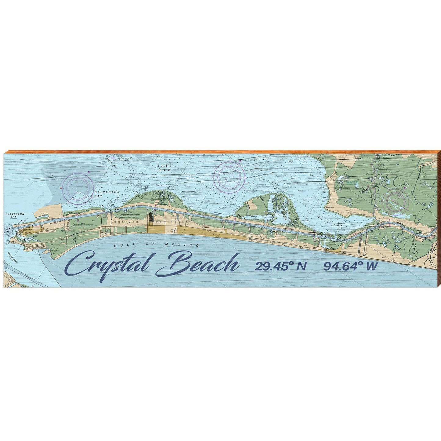 Crystal Beach NOAA Chart | Wall Art Print on Real Wood