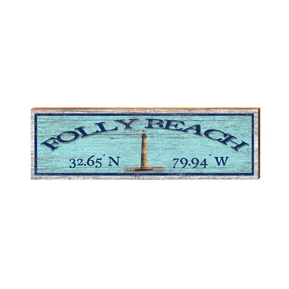 Folly Beach Lighthouse Latitude Longitude | Drink Coaster | Wall Art Print on Real Wood
