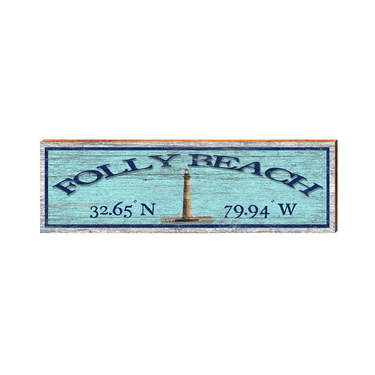 Folly Beach Lighthouse Latitude Longitude | Drink Coaster | Wall Art Print on Real Wood