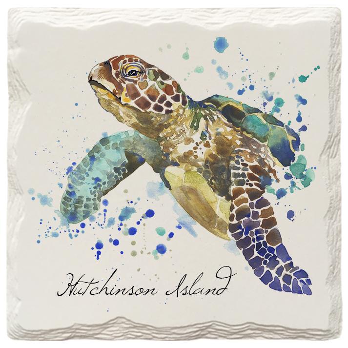 Hutchinson Island Watercolor Sea Turtle | Absorbent Ceramic Drink Coaster