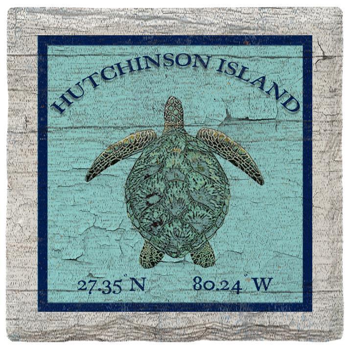 Hutchinson Island Sea Turtle Blue Latitude Longitude | Absorbent Ceramic Drink Coaster