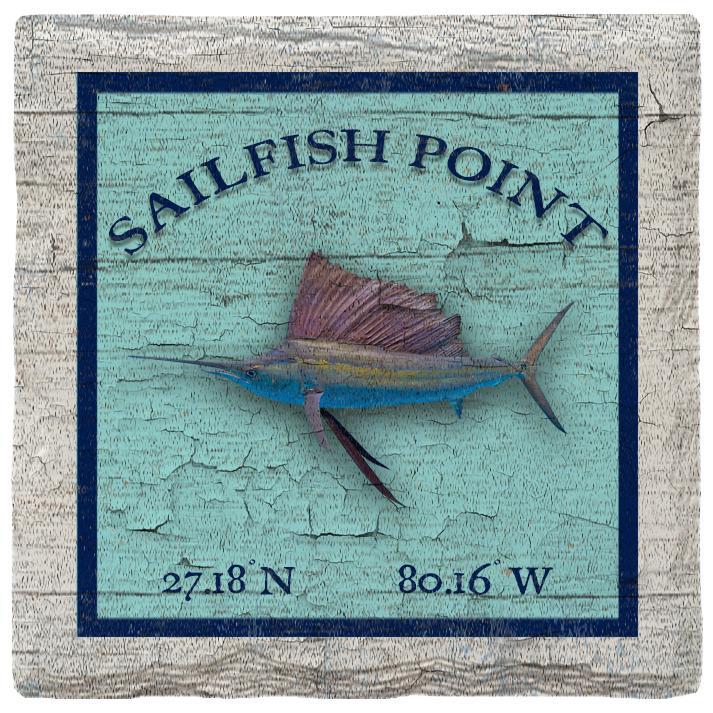 Sailfish Point Sailfish Blue Latitude Longitude | Absorbent Ceramic Drink Coaster