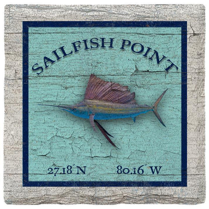 Sailfish Point Sailfish Blue Latitude Longitude | Absorbent Ceramic Drink Coaster
