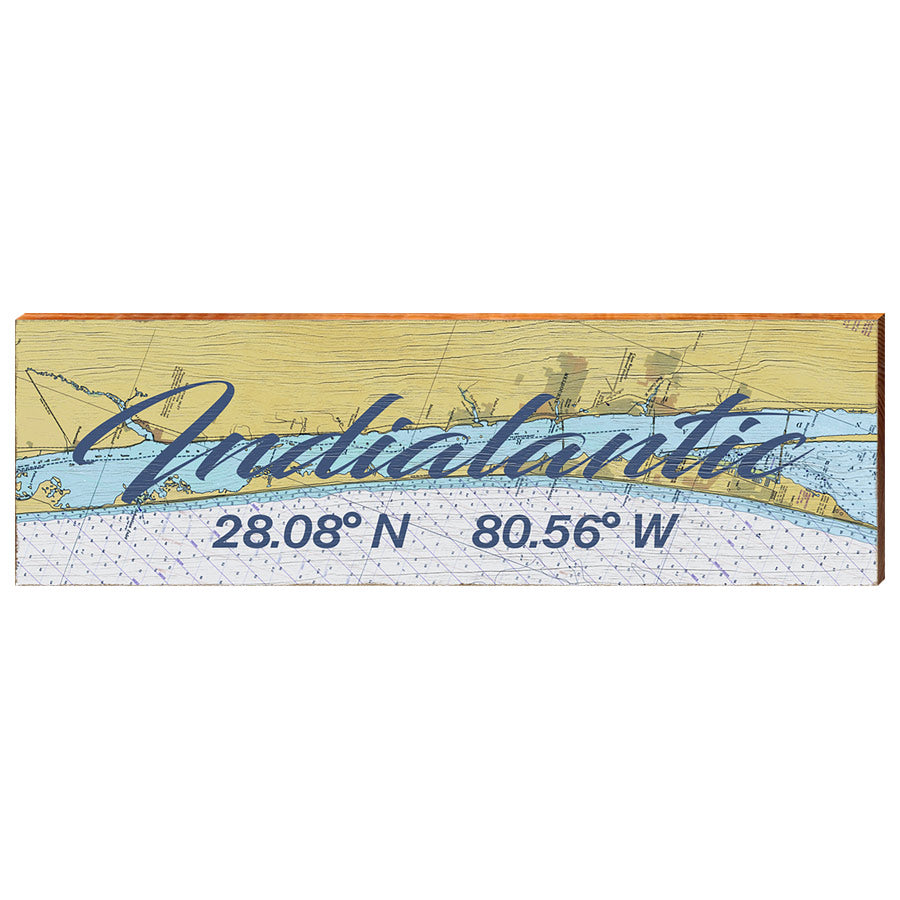 Indialantic, Florida Latitude Longitude Map Wooden Sign | Wall Art Print on Real Wood