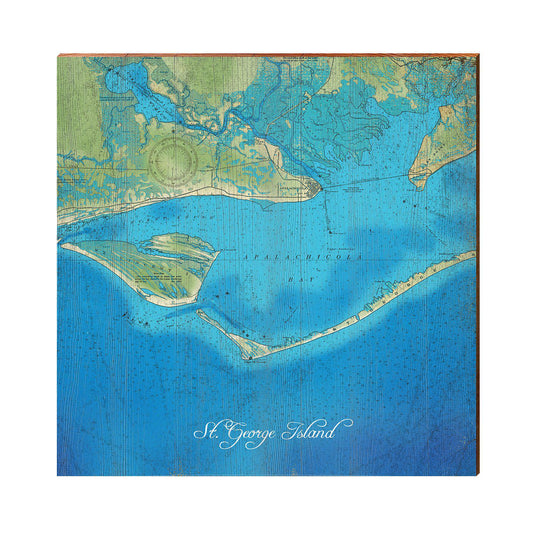 St. George Island Topographic Styled Map | Wall Art Print on Real Wood