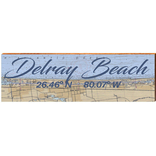Delray Beach, Florida Latitude Longitude Map Wooden Sign | Wall Art Print on Real Wood