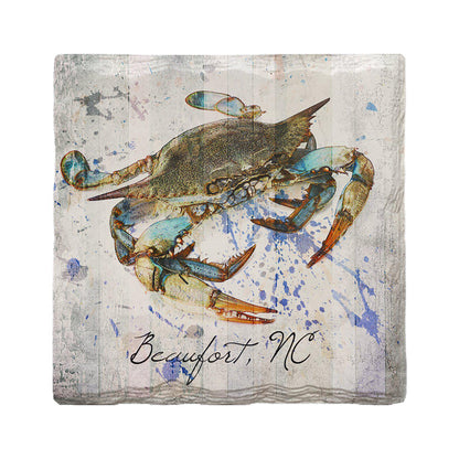 Beaufort, NC Watercolor Blue Crab | Absorbent Ceramic Drink Coaster