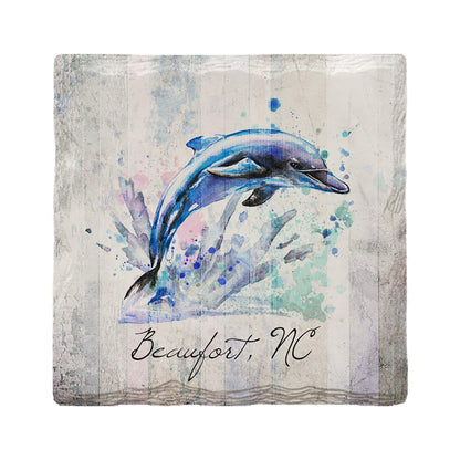 Beaufort, NC Watercolor Dolphin | Absorbent Ceramic Drink Coaster