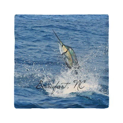 Beaufort, NC Marlin Out of Water | Absorbent Ceramic Drink Coaster