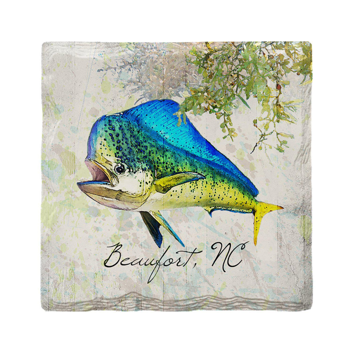 Beaufort, NC Watercolor Dolphin Fish | Absorbent Ceramic Drink Coaster