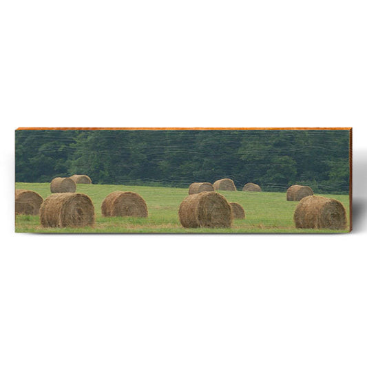 Hay Bale Field | Wall Art Print on Real Wood