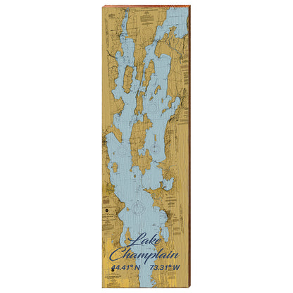 Lake Champlain, Vermont Latitude Longitude Map Wooden Sign | Wall Art Print on Real Wood