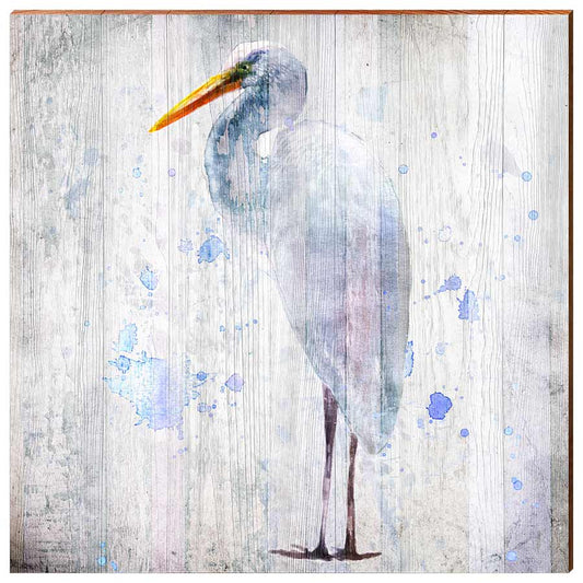 Watercolor Standing Egret | Wall Art Print on Real Wood