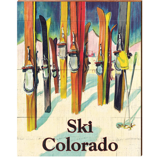 Ski Colorado Vintage Skiing Poster Wooden Sign | Wall Art Print on Real Wood