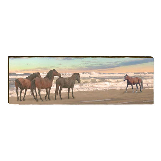 Wild Horses on Beach Wooden Sign | Wall Art Print on Real Wood