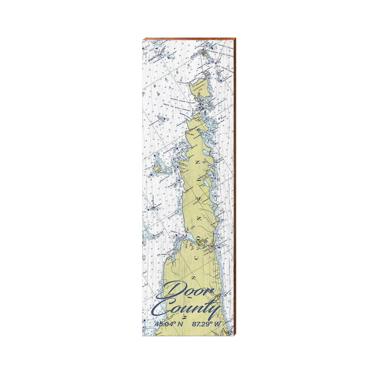 Door County NOAA Chart Map | Wall Art Print on Real Wood