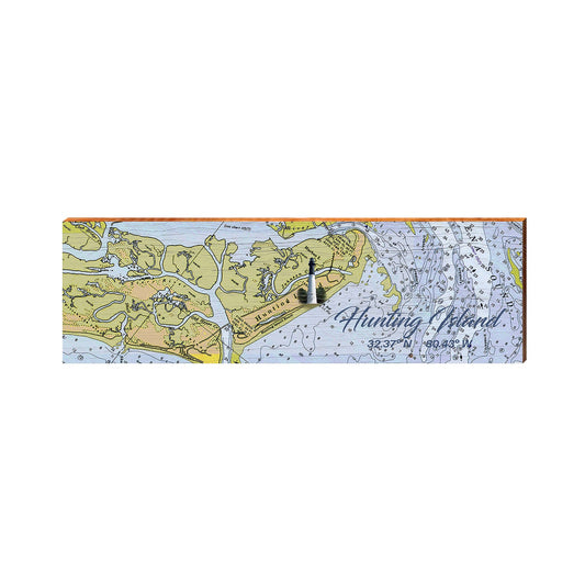 Hunting Island, South Carolina Navigational Styled Chart with Hunting Island Lighthouse Wall Art | Wall Art Print on Real Wood