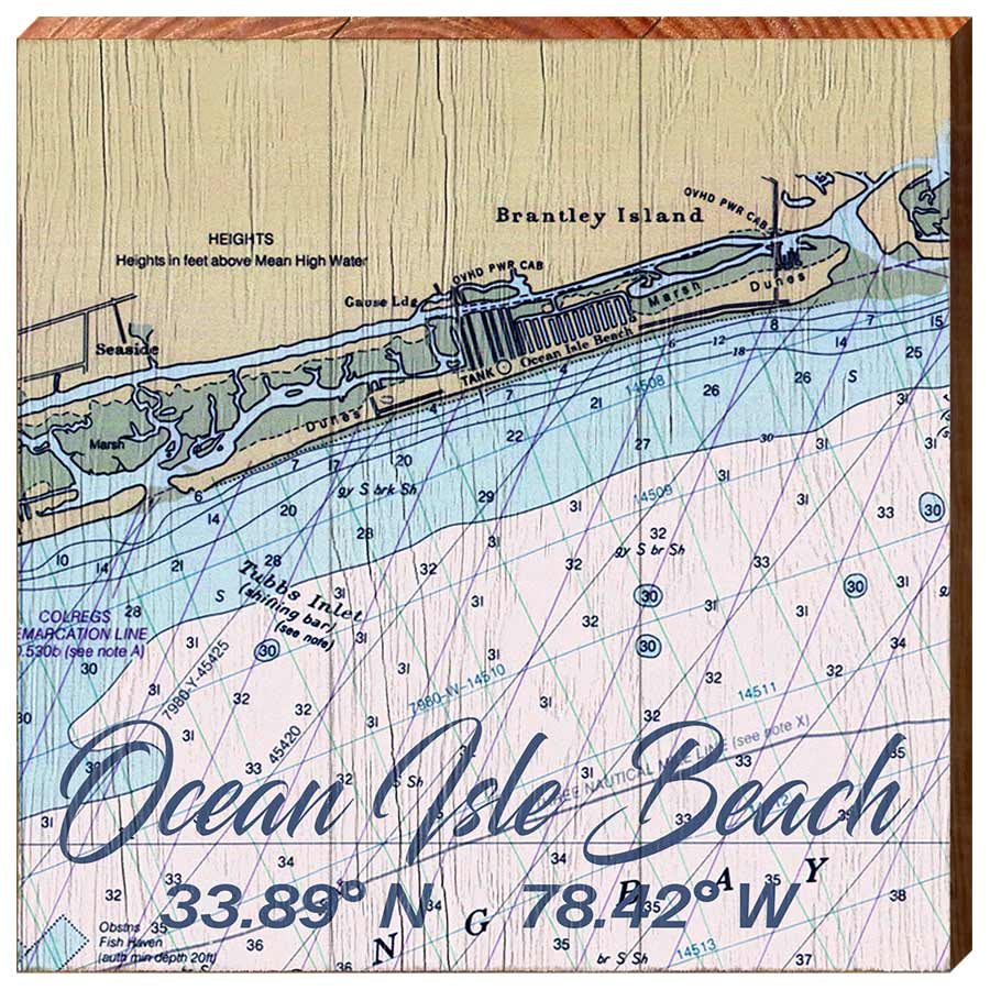 Ocean Isle Beach NOAA  Chart Map Sign | Real Wood Art Print