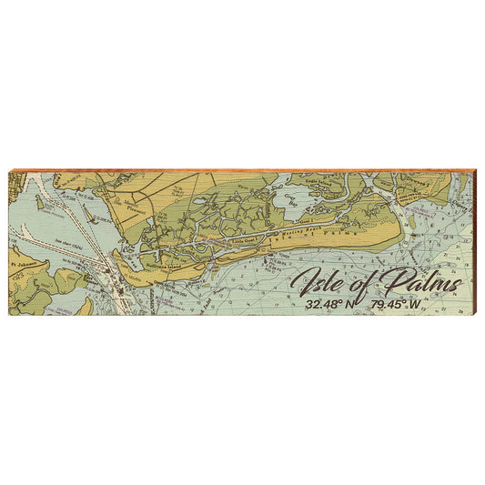 Isle of Palms, South Carolina Navigational Antique Styled Chart Wall Art | Wall Art Print on Real Wood