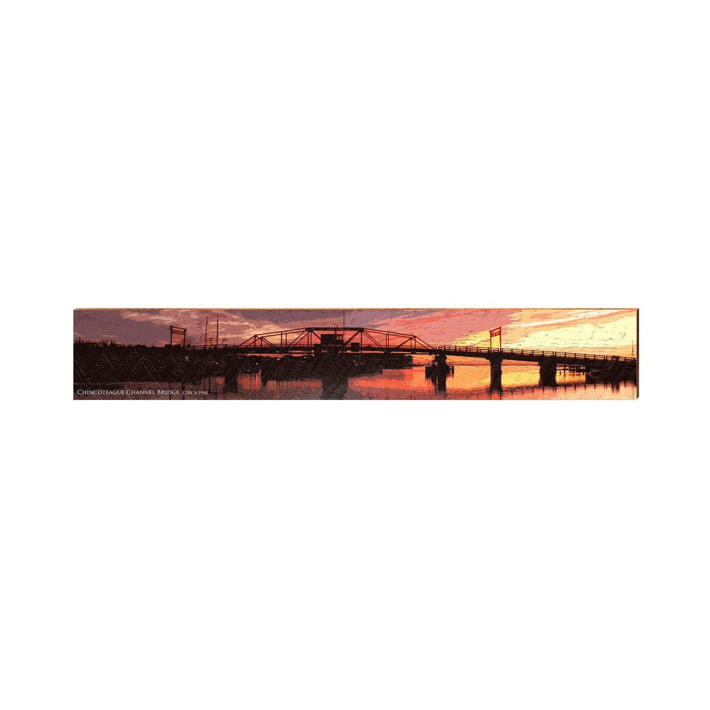 Chincoteague Channel Bridge, Virginia Sunset Wooden Sign | Wall Art Print on Real Wood