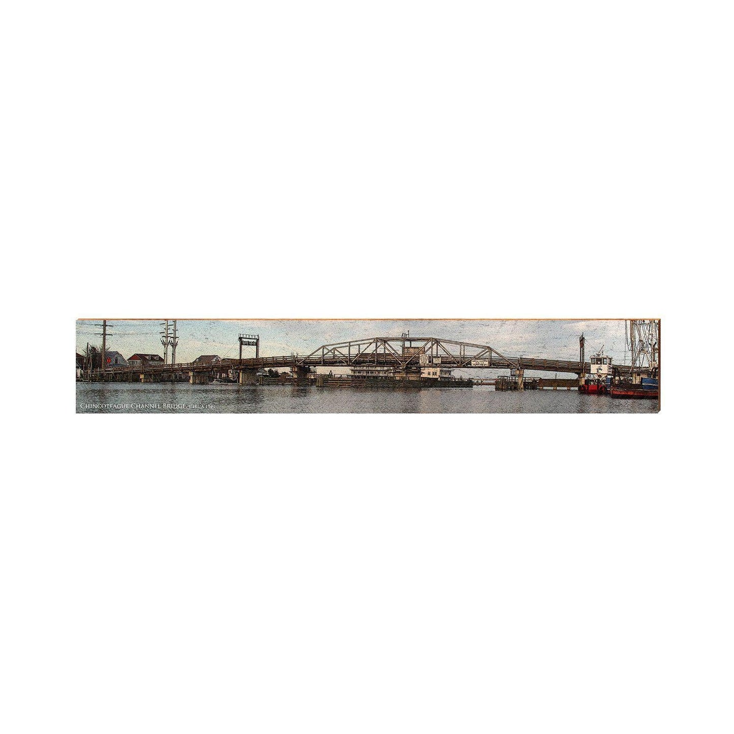 Chincoteague Channel Bridge, Virginia Wooden Sign | Wall Art Print on Real Wood