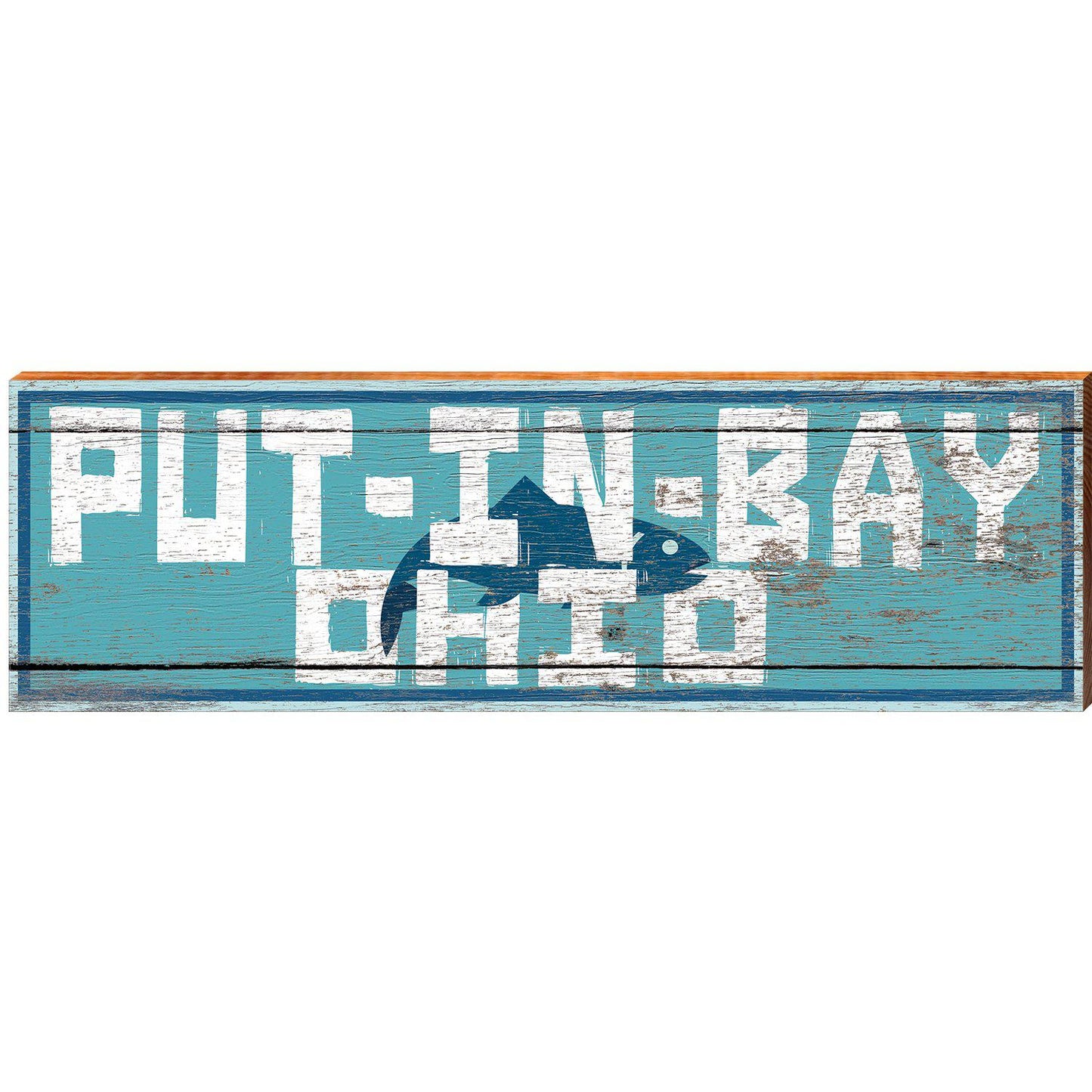 Put-In-Bay Ohio Blue Fish Blue Sign | Wall Art Print on Real Wood