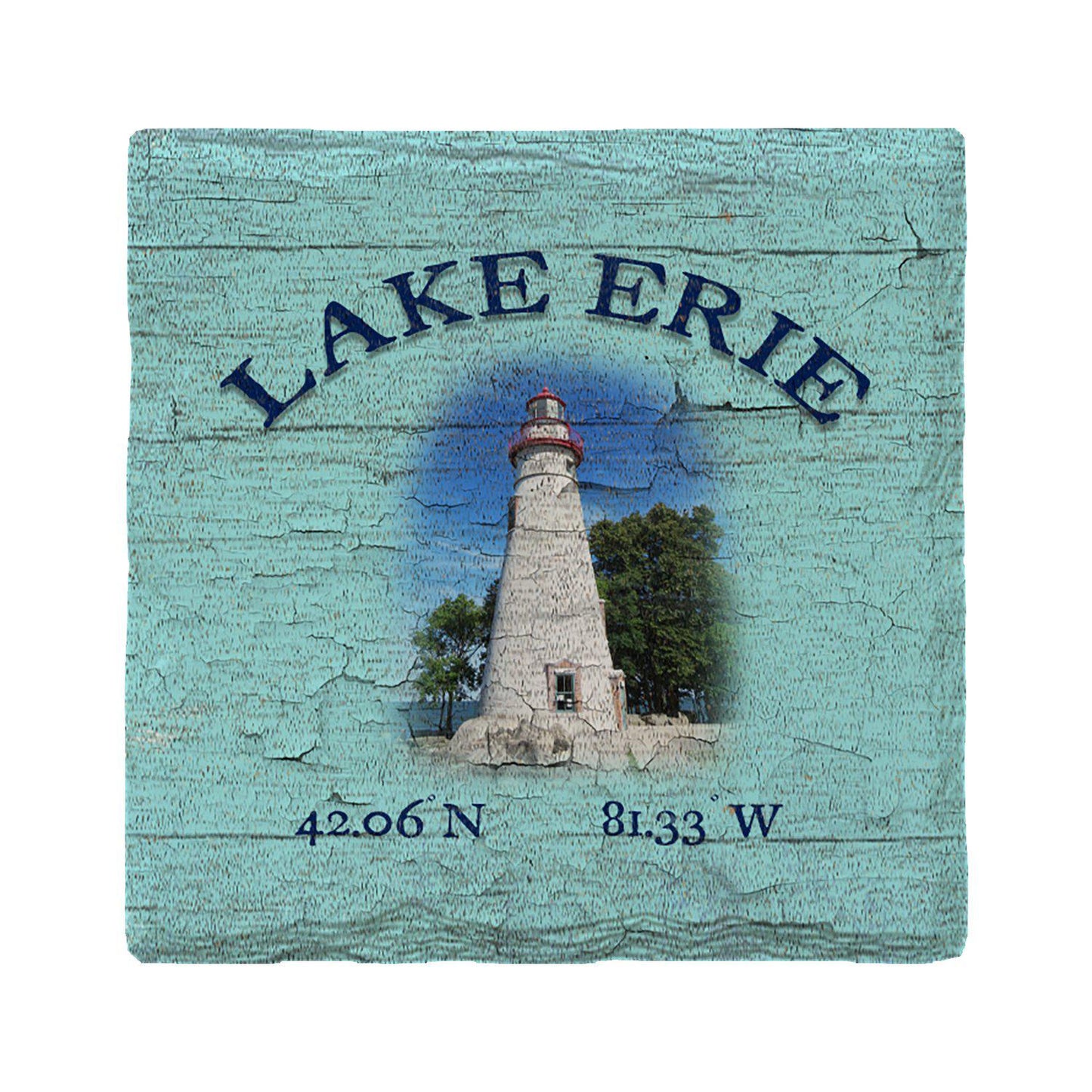 Lake Erie Lighthouse Blue Latitude Longitude Drink Coaster