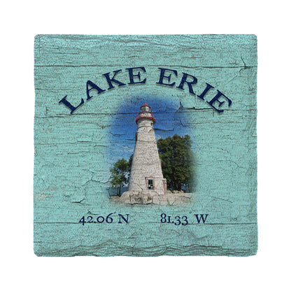 Lake Erie Lighthouse Blue Latitude Longitude Drink Coaster