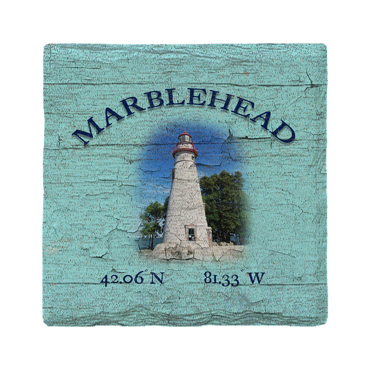 Marblehead Lighthouse Blue Latitude Longitude | Absorbent Ceramic Drink Coaster
