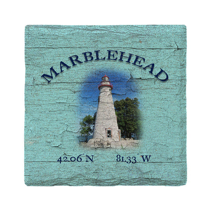 Marblehead Lighthouse Blue Latitude Longitude | Absorbent Ceramic Drink Coaster