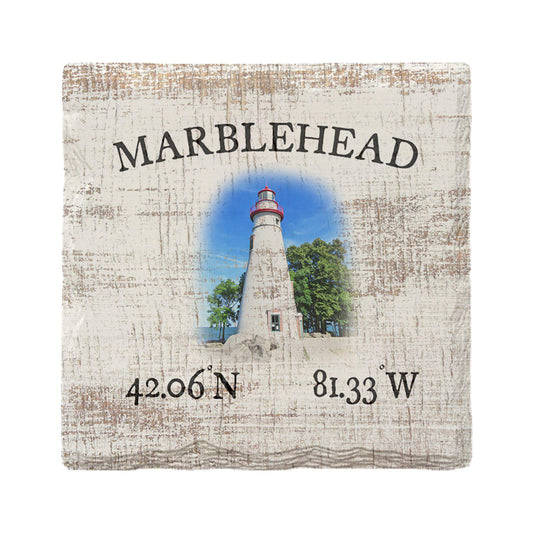 Marblehead Lighthouse White Latitude Longitude Drink Coaster