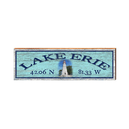 Lake Erie Lighthouse Blue Latitude Longitude | Wall Art Print on Real Wood