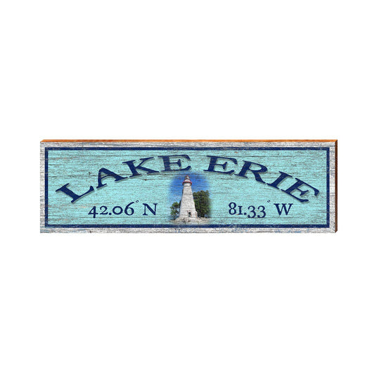 Lake Erie Lighthouse Blue Latitude Longitude | Wall Art Print on Real Wood