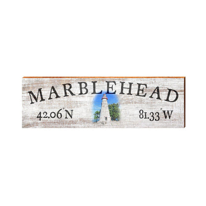 Marblehead Lighthouse White Latitude Longitude | Wall Art Print on Real Wood