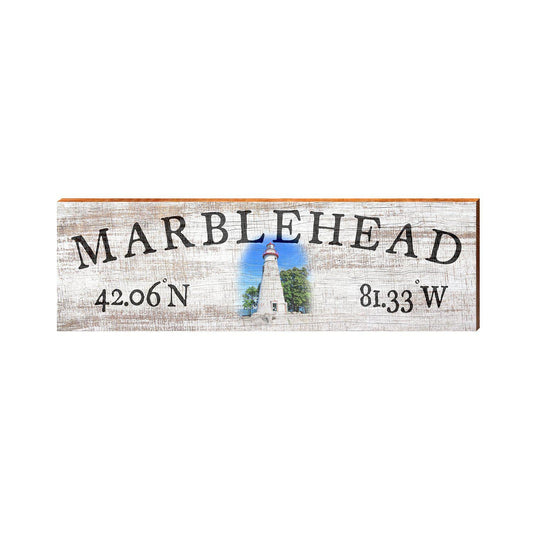 Marblehead Lighthouse White Latitude Longitude | Wall Art Print on Real Wood