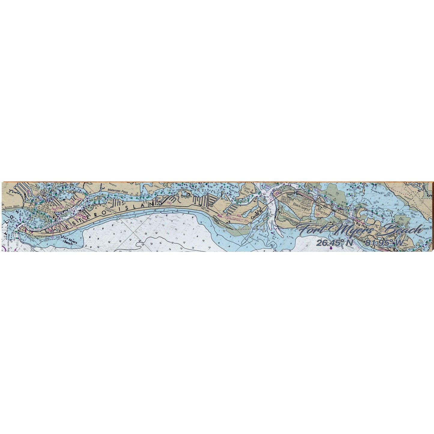 Fort Myers Beach NOAA Chart | Wall Art Print on Real Wood
