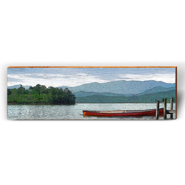 Serene Mountain Lake Scene | Wall Art Print on Real Wood