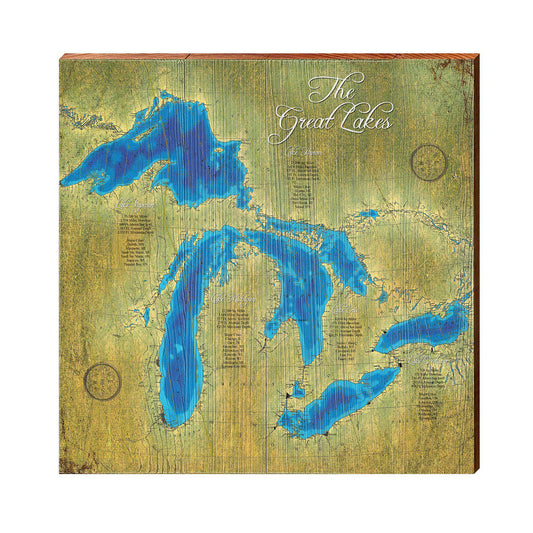 The Great Lakes Map | Wall Art Print on Real Wood