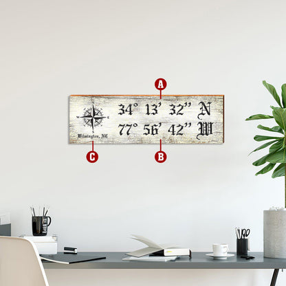 Customizable White/Black Compass Sign | Wall Art Print on Real Wood