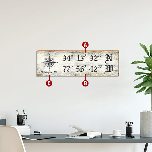 Customizable White/Black Compass Sign | Wall Art Print on Real Wood