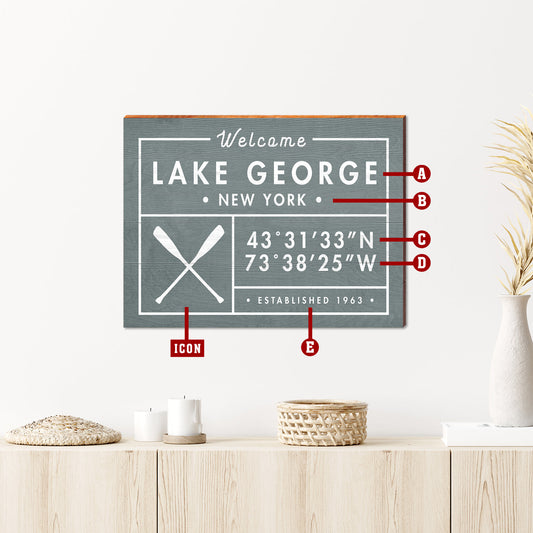 Customizable Lodge Blue 'Fun Facts' Sign | Wall Art Print on Real Wood | Icon Choice | Portrait Size