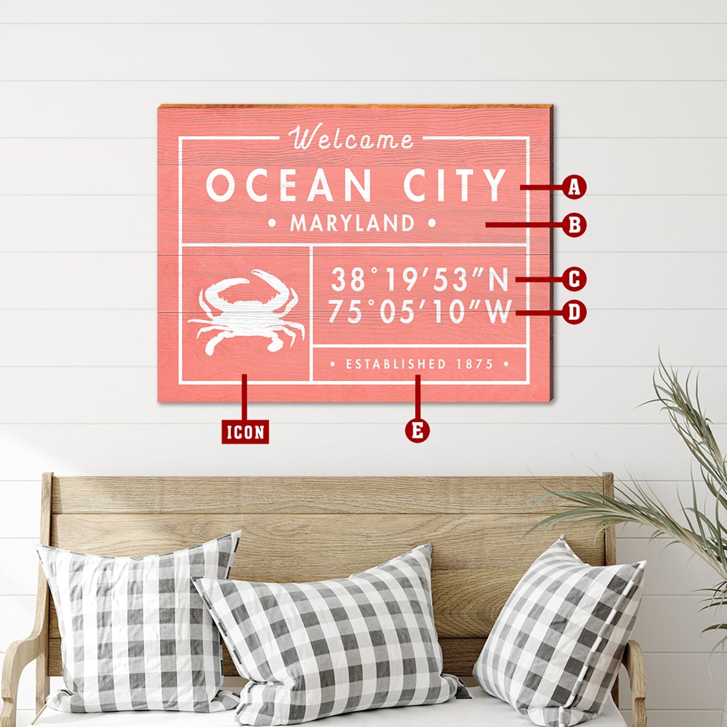 Customizable Coastal Coral 'Fun Facts' Sign | Icon Choice | Wall Art Print on Real Wood | Portrait Size