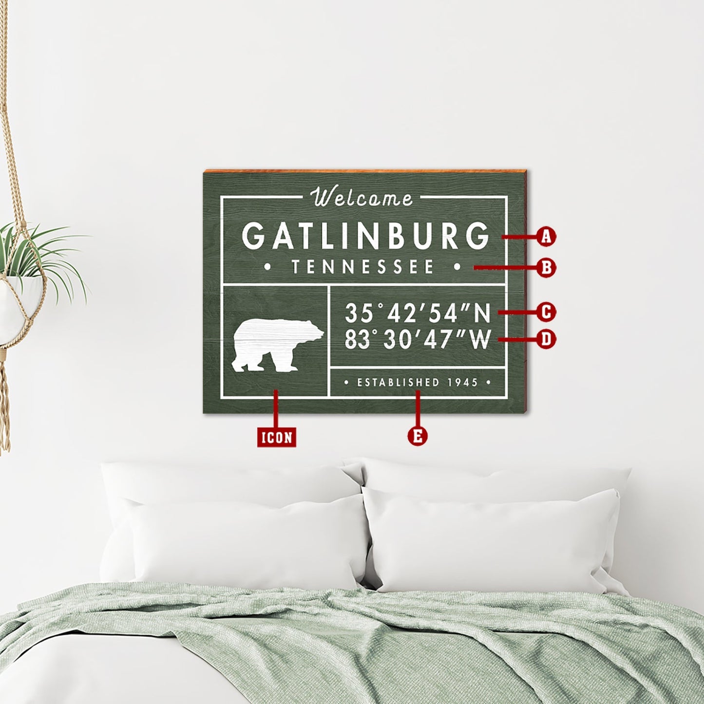 Customizable Lodge Green 'Fun Facts' Sign | Wall Art Print on Real Wood | Icon Choice | Portrait Size