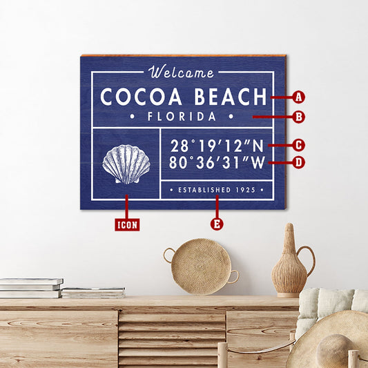 Customizable Coastal Navy Blue 'Fun Facts' Sign | Icon Choice | Wall Art Beach Print on Real Wood | Portrait Size