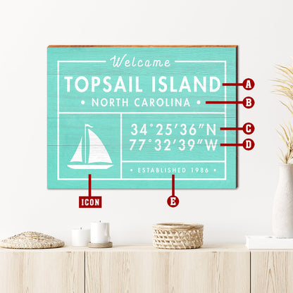 Customizable Coastal Teal 'Fun facts' Sign | Icon Choice | Wall Art Print on Real Wood | Portrait Size