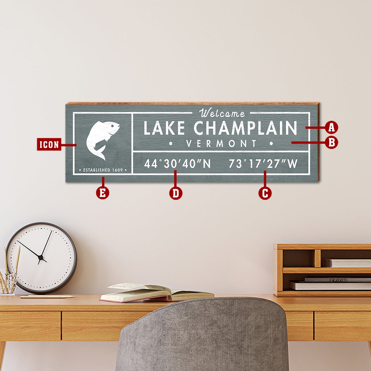 Customizable Lodge Blue 'Fun Facts' Sign | Icon Choice | Wall Art Print on Real Wood