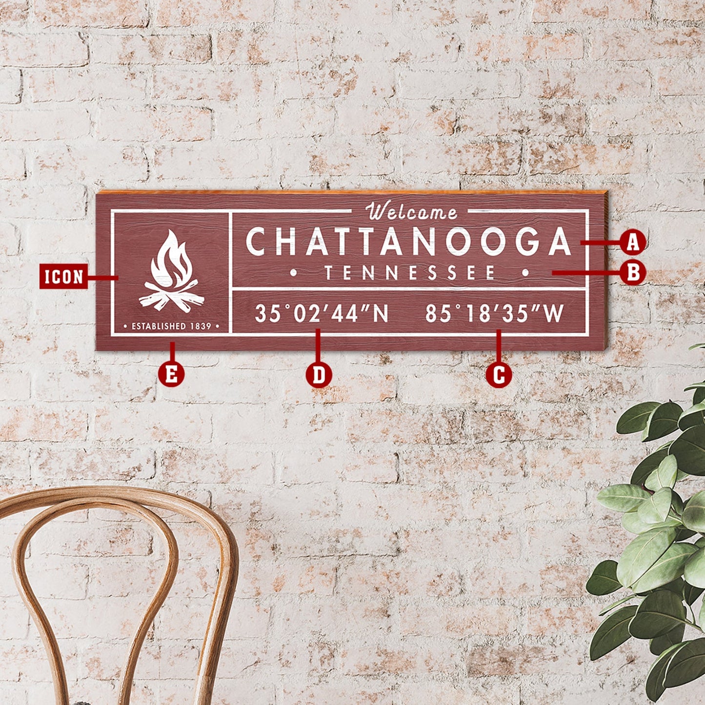 Customizable Lodge Red 'Fun Facts' Sign | Icon Choice | Wall Art Print on Real Wood